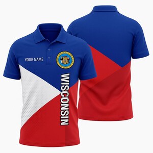 Wisconsin State Flag Custom Polo Shirt with Personal Name