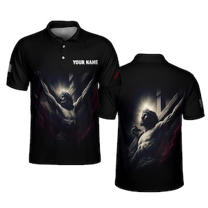 Jesus Crucifixion Polo Shirt Christian Faith Custom Name Religious Gift