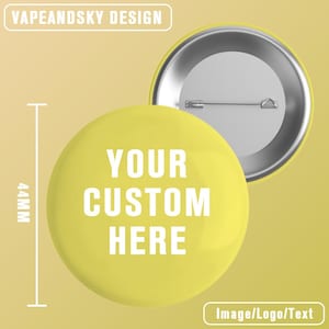 44mm Custom Badge, Your Own Design Pin Badge, Personalised Badge, Free Design Photo Service, Personalised Pin