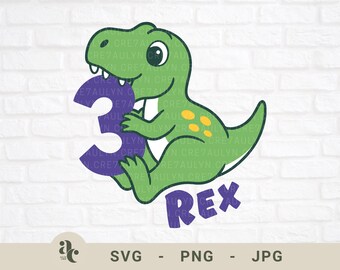 Three Rex Dinosaur 3rd Birthday SVG | Cute T-Rex (Digital Download)