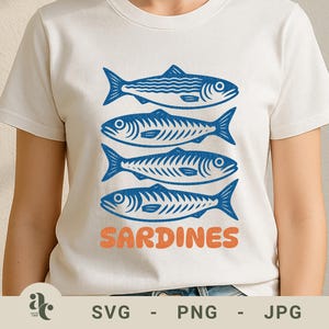 Sardines SVG PNG | Retro Fish Clipart | Vintage Seafood Illustration | Kitchen Wall Art | Printable Fish Design | Canned Fish Decor
