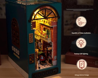 DIY Oriental Alley Book Nook Kit: Vintage Miniature Prebuilt Bookshelf Insert