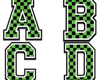Green Checkerboard Alphabet PNG, Sports Team Letters, Numbers (Instant Download)