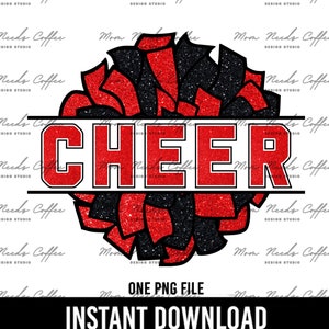Cheer Black and Red Pom Pom Clipart, Gameday Sublimation, Cut and Print, Team Sublimation, Cheerleading PNG, Cheerleading, Red and Black