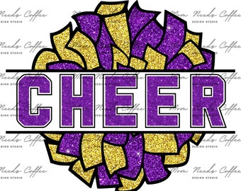 Cheer Purple and Gold Pom Pom Clipart, Gameday Sublimation, Cut and Print, Team Sublimation, Cheerleading PNG, Cheerleading, Gold, Purple
