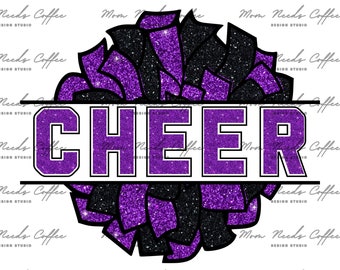 Purple Black Cheer Pom Pom Clipart, Gameday Sublimation (PNG)
