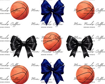Basketball and Coquette Bows PNG, Gameday Sublimation, Cut and Print, Team Sublimation, Sports PNG, Basketballs, Blue, Black
