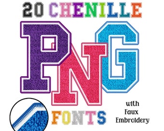 Alfabeto de imitación de bordado de chenilla, letras universitarias PNG (descarga digital)