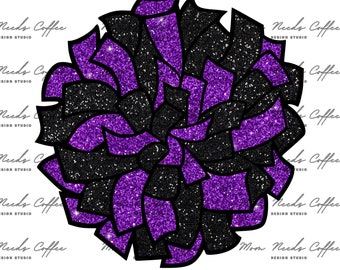 Cheer Purple and Black Pom Pom Clipart, Gameday Sublimation, Cut and Print, Team Sublimation, Cheerleading PNG, Cheerleading, Purple, Black