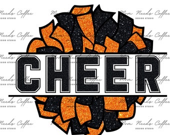Cheer Black and Orange Pom Pom Clipart, Gameday Sublimation, Cut and Print, Team Sublimation, Cheerleading PNG, Cheerleading, Orange, Black