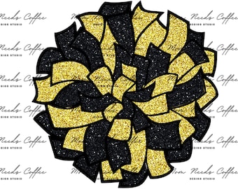 Clipart di pompon dorati e neri per il cheerleading, sublimazione per il giorno della partita, taglio e stampa, sublimazione di squadra, PNG per cheerleading, cheerleading, oro, nero