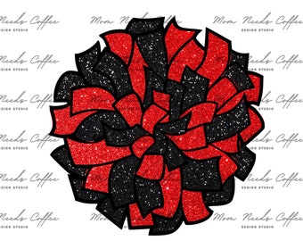Cheer Black and Red Pom Pom Clipart, Gameday Sublimation, Cut and Print, Team Sublimation, Cheerleading PNG, Cheerleading, Red and Black