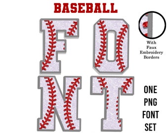 Digital Baseball PNG Alphabet, Red Stitches, One Pack Bundle, Baseball Font, Sports Letters, Faux Embroidery, Classic Stitch Patch, Glitter