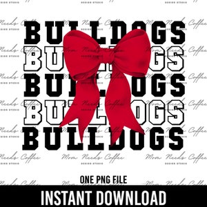 Bulldogs Football and Coquette Bows PNG, Bulldogs, Gameday Sublimation, Team Sublimation, Sports PNG, Footballs, Bulldogs Cheer, Red, Black