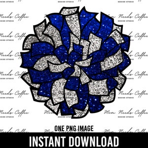 Peut inclure: Un nœud de pom-pom de cheer bleu et argenté. Le nœud est fait de ruban bleu et argenté et a une finition scintillante.