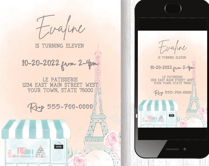 Paris Invitation French Patisserie Birthday Invite Parisian Cafe French Cafe Paris Cafe Editable Invitation INSTANT DOWNLOAD