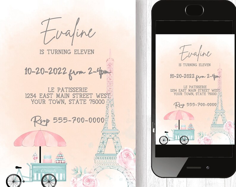 Paris Invitation French Patisserie Birthday Invite Parisian Cafe French Cafe Paris Cafe Editable Invitation INSTANT DOWNLOAD