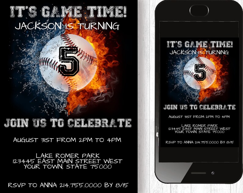 5 Baseball Invitation 5x7 Baseball Birthday Invitation YOU EDIT and Print Baseball Birthday Baseball Invites Baseball Party