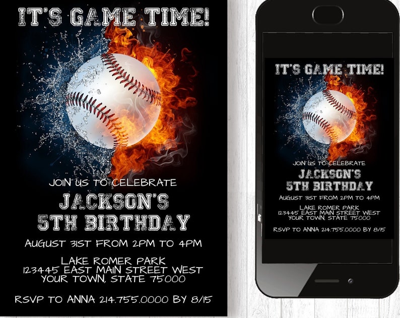 Baseball Invitation 5x7 Baseball Birthday Invitation YOU EDIT and Print Baseball Birthday Baseball Invites Baseball Party