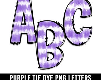 Purple Tie Dye Alphabet PNG Letters & Numbers (Instant Download)