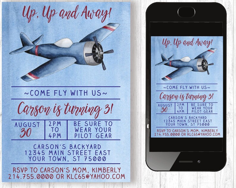 Watercolor Airplane Invitation Invitations Airplane Birthday Plane Airplane Invites Birthday party Paper Airplane invites