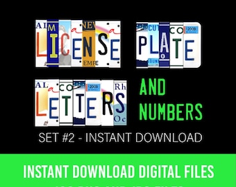 Nummernschild Alphabet & Zahlen PNG Schriftart (Instant Download)