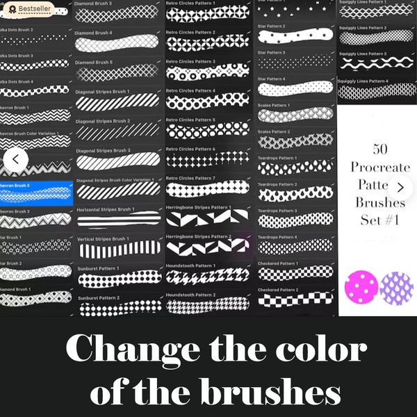 Patterned Procreate Brushes, Procreate Stamps, Polka dots, Chevron, Stripes, Stars Brushes, Procreate Brush