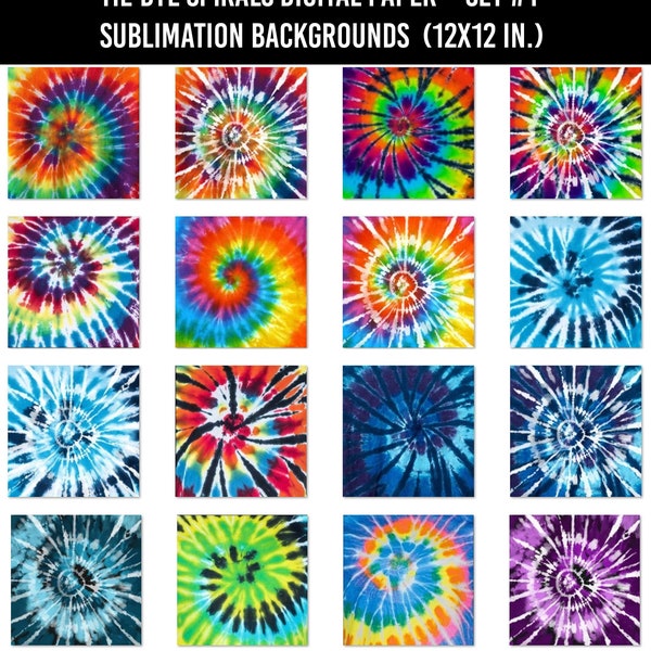 Tie Dye Printable Paper Set, Sublimation Scrapbook Supplies, Digital Backgrounds, Rainbow Colors, DIY Projects