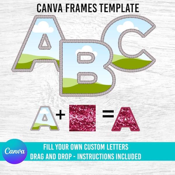 Canva Frames Template, Canva Letter Frame, Font Template, Full Alphabet, Numbers, Punctuation, Letter Frame, Fillable letters, Drag and Drop