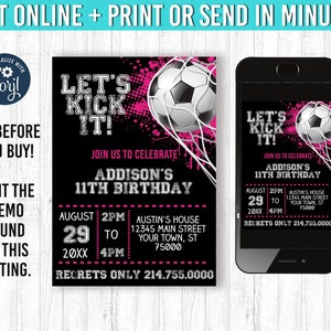 Soccer Invitation 5x7 Girl  Soccer Birthday Invitation YOU Edit and Print 5x7 Soccer Birthday Soccer Invites  Soccer Party Theme