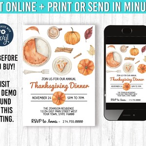 Thanksgiving Invitation 5x7 Thanksgiving Dinner Invitation YOU EDIT and Print 5x7  Friendsgiving Fall Party Invites DinnerParty Theme