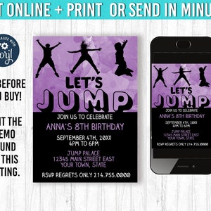Jumping Invitation 5x7 Jump Birthday Invitation YOU EDIT and Print 5x7  Trampoline Park Birthday Jumping Party Jump Party Invitation