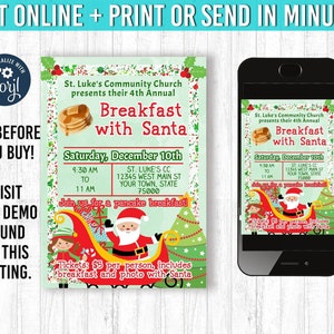 EDITABLE Breakfast with Santa Flyer, Brunch with Santa Flyer, Invitation, Photo with Santa,  Kids christmas party, School Fundraiser