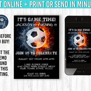 Soccer Invitation 5x7 Soccer Birthday Invitation YOU Edit and Print 5x7 Soccer Birthday Soccer Invites  Soccer Party Theme