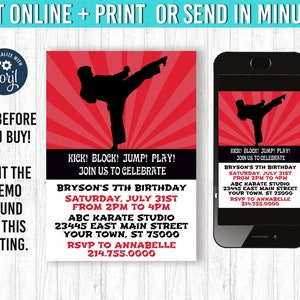 Invito di Karate 5x7 Taekwondo Birthday Invitation YOU EDIT and Print Ninja Birthday Karate Invita Karate Party Theme Boy