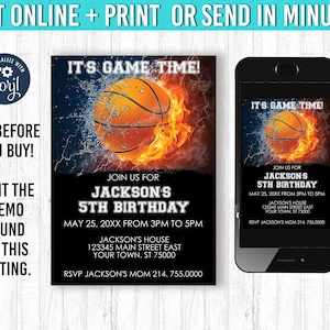 Basketball Invitation 5x7 Basketball Birthday Invitation YOU EDIT and Print Basketball Birthday Basketball Invites Basketball Party Theme
