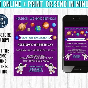 Outer Space Invitation 5x7 Space Birthday Invitation YOU EDIT and Print Astronaut Birthday Space Invites Space Party Theme