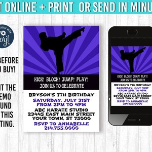 Invito di Karate 5x7 Taekwondo Birthday Invitation YOU EDIT and Print Ninja Birthday Karate Invita Karate Party Theme Boy