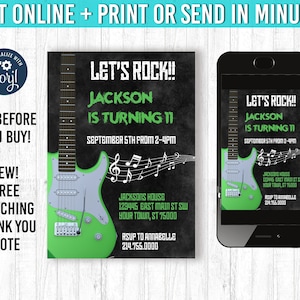 Rockstar Invitation 5x7 Rock N Roll Birthday Invitation YOU EDIT and Print Popstar Birthday Music Invites Rock Star Party Theme