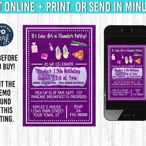 Slumber Party Invitation 5x7 Sleepover Birthday Invitation YOU EDIT and Print 5x7  Sleepover  Birthday Slumber Party Pancakes  Party Theme