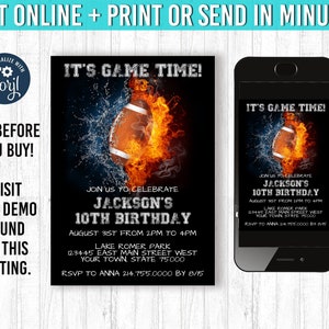 Football Invitation 5x7 Football Birthday Invitation YOU EDIT and Print Football Birthday Football Invites Football Party Sports Theme