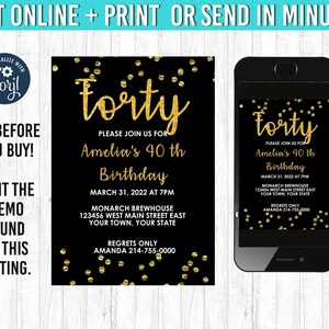 40th birthday invitation, You EDIT and PRINT 5x7 40th  birthday invite 40th party invitation 40th birthday invites 40th birthday party