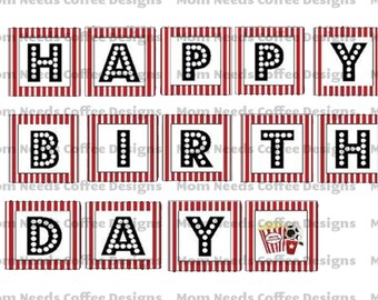 Movie Party Banner, Happy Birthday banner, movie party, movie birthday banner, movie party printables, printable movie banner, movie party