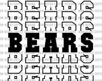 Bears PNG Transfer Mascot Digital Download PNG, Stacked Letters, School Spirit Design for Sublimation, Printable Clipart Transfer