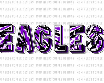 Eagles PNG Transfer Mascot Digital Download PNG Tie-dye Purple and Black School Spirit Design for Sublimation, Printable Clipart Transfer