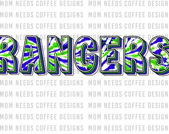 Rangers PNG Transfer Mascot Digital Download PNG, Tie-dye, Green and Blue, School Spirit Design for Sublimation, Printable Clipart Transfer