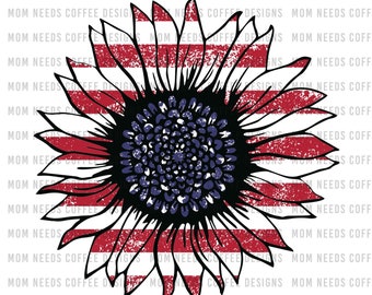 Patriottische zonnebloem PNG Amerikaanse vlag zonnebloem sublimatie zonnebloem afbeeldingen rood wit en blauwe vlag zonnebloem