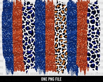 Orange and Blue Glitter Leopard Brushstrokes Sublimation PNG image | Brush Strokes PNG Print | Transparent Background | Sublimation PNG