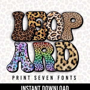 Leopard Print Alphabet Doodle Font Letters Leopard Print Numbers PNG Leopard Print Sublimation Cheetah Instant Download