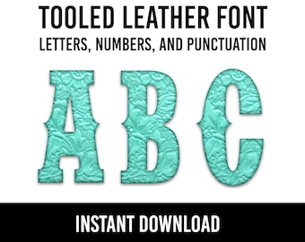 Tooled Leather Alphabets Doodle Font Letters Western Numbers PNG Font Leather Sublimation Cowboy Letters Instant Download
